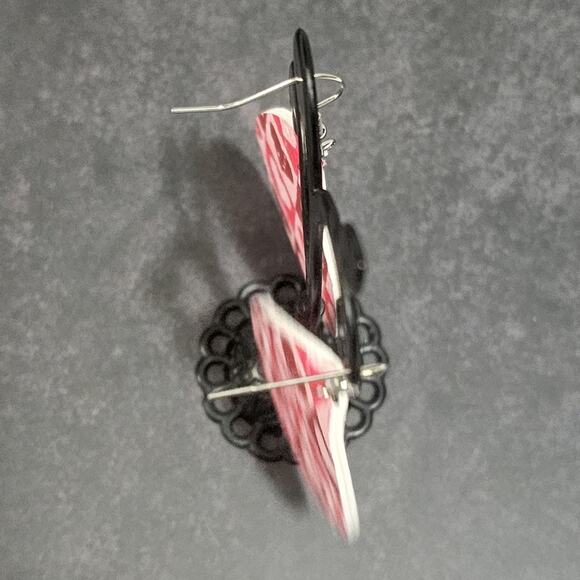 Boutique New faux leather teardrop patchwork hearts drop earrings - Picture 6 of 7